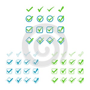 Set of colors options for checkmark buttons.